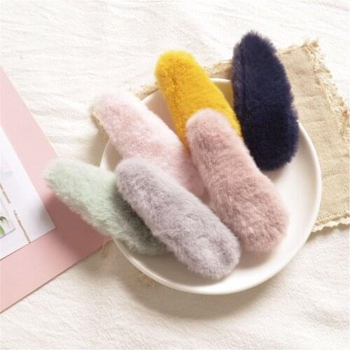 Korea Winter Plush Hair Accessories Children Kids Solid Color Faux Fur Water drop Hairpin Hair Clips for Girls Hair Barrettes
