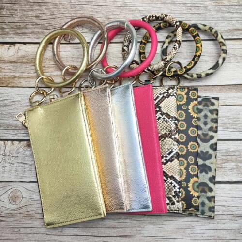ZWPON Vegan Leather Phone Bag Key Keychain Leopard Bracelet Zipper Clutch Credit Cards Coin Case Purse Wholesale