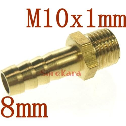 LOT 5 Hose Barb I/D 8mm x M10x1mm Metric Male Thread Brass coupler AIR/WATER/FUEL Splicer Connector fitting