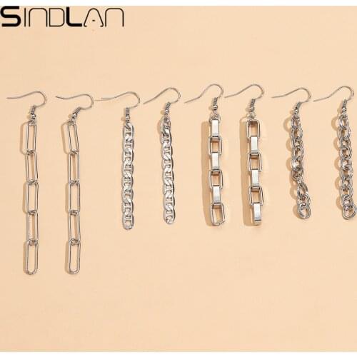 Metal Silver Color Chain Unusual Earrings for Women Punk Simple Hyperbole Geometric Set Couple Gift Y2k Jewelry Pendientes Arete