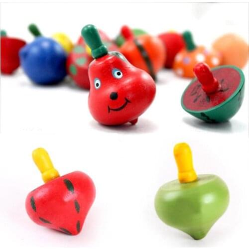 Cute Heart Fruit Shaped Funny Wooden Manual Gyro Peg-Top Spinning Top Kid Educational Toy