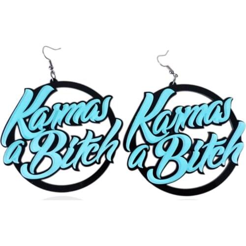 Fashion Blue Fluorescent letter Bitch Earrings High Quality Big Round hiphop long Acrylic Earrings for women Jewelry E18124