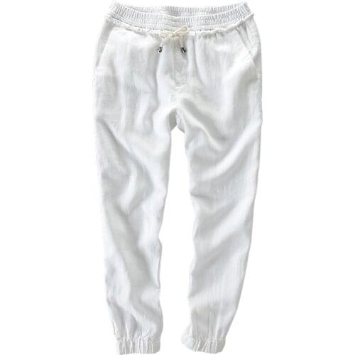 Suehaiwes brand linen pants men spring ankle-length pants mens Japan style trousers men casual elastic trousers male pantalon