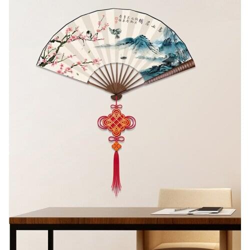Chinese Style Landscape Painting Fan Wall Stickers 3D Art Poster Living Room Decoration Wall Decals Bedroom Home Office Decor