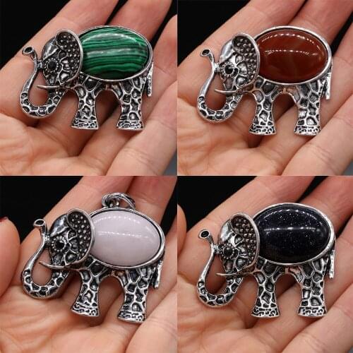 Natural Stone Cute Elephant Pendant Blue Sand Amethysts Pendant for Charms Jewelry Making Necklace Reiki healing gift