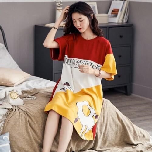 Sleepwear Women Summer Cotton Short Sleeves Loose Night Dress Sweet Long Shirts Large Size Sleeping Lingerie Home Clothes