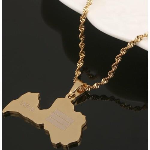Stainless Steel Gold Color Latvia Map Pendant Necklace Latvijas Republika Maps Chian Jewelry