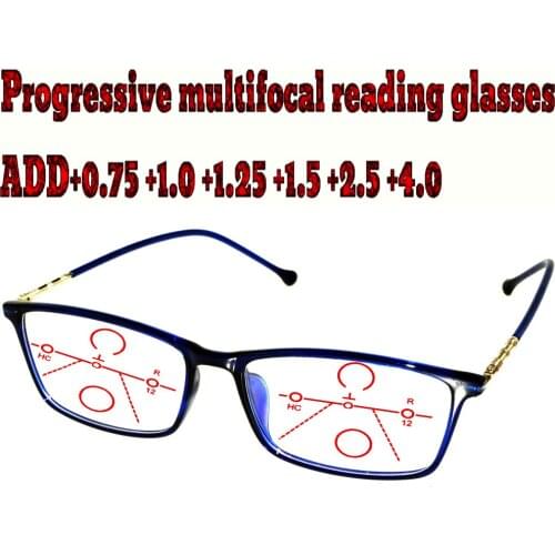 Progressive Multifocal Anti Blu Light Reading Glasses Blue Frame Men Women High Quality +1.0 +1.5 +1.75 +2.0 +2.5 +3 +3.5 +4
