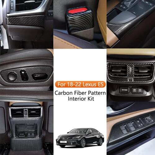 QHCP Gear Panel Sticker Air Outlet Cover Frame Door Strip Wood Grain Black For Lexus ES200 260 300H 2018-2020 Interior Accessory