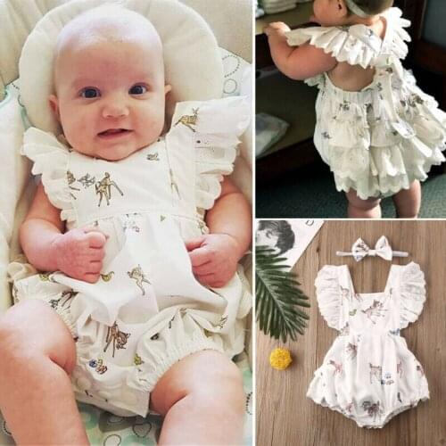 Xmas Deer Lace Romper Headband Newborn Baby Girl Christmas Outfits Children Kids Cute Lovely Clothes