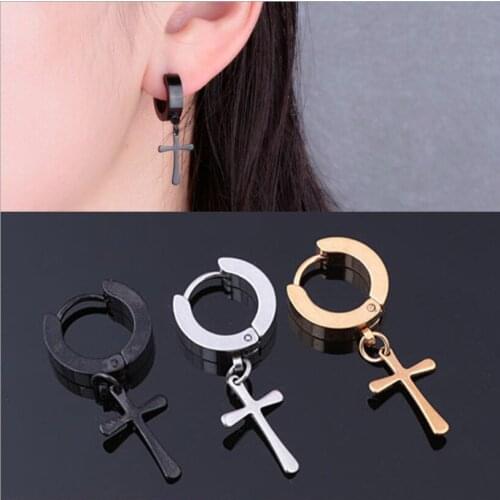 New Fashion Piercing Jewelry Stainless Steel Stud Earrings Cross Pendant Tassel Mens Punk Earrings for Women Statement Gift