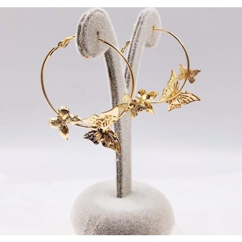 Euramerican new butterfly exaggerates big circle circle earring of Han edition temperament ear nail female tide retro ancient wa