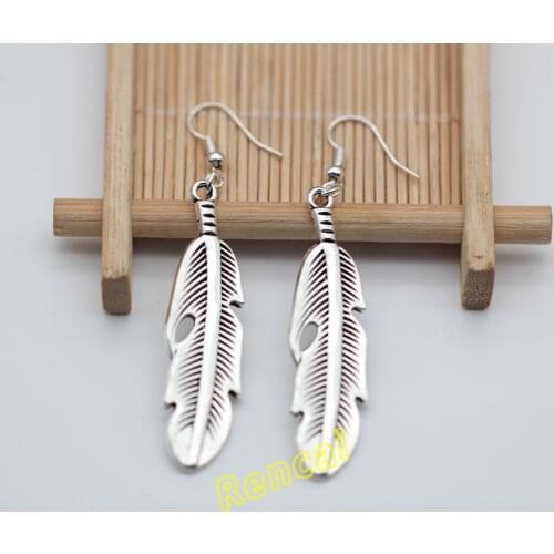 20pcs Trendy Feather Earring Finding Earring Dangle Antique Silver For Women Party Jewelry Accessories Decoration