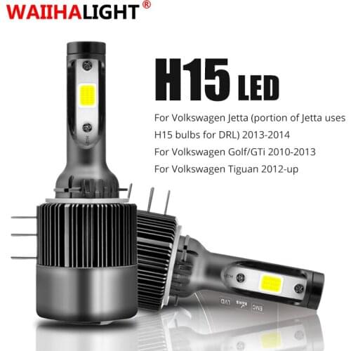 2X H15 Car Headlight Bulb LED For Volkswagen Tiguan 2012 6000K White Running Lights 12V High Quality Diode Lamps with COB Chips