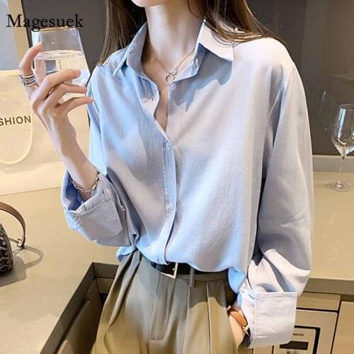 Loose Long-sleeved Bottoming Lapel Long Shirts Plus Size Early Autumn All-match Blouse Women 2020 New Fashion Solid Tops 11893