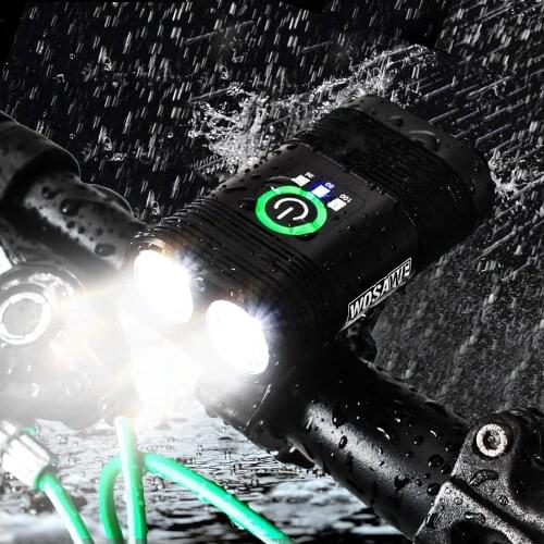 WOSAWE 2400 Lumen Bike Light Front Headlight Built-in Battery LED Waterproof USB Rechargeable Lamp Bicycle Cycling Flashlight