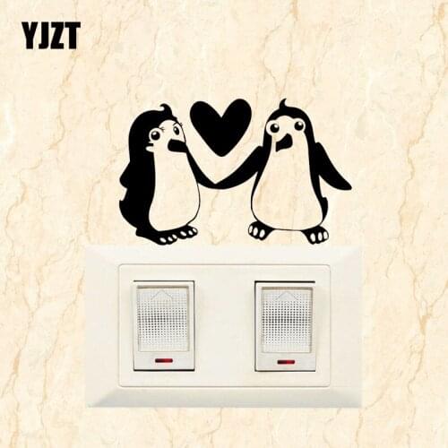 YJZT Lover Penguin Cartoon Animal Wall Switch Stickers Vinyl Decal Home Room Decor S19-0265