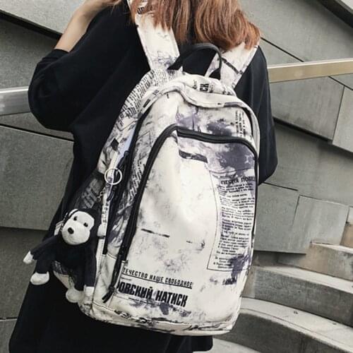 Newspaper Pattern Women College Student Backpack Double Shoulder Large Capacity Travel Rucksack Book Schoolbag For Teenage Girl