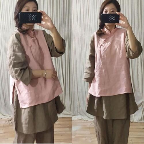 Women Loose Ramie Vests Ladies Waistcoat Female Vintage Ramie Sleeveless Tops Ladies Vest