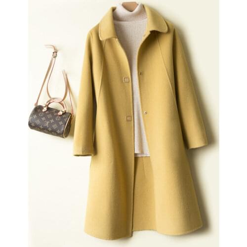 Women 2021 Autumn Winter Long Woolen Coat Female Long Sleeve Turn Down Collar Warm Vintage Manteau Femme Casual Outwear A342