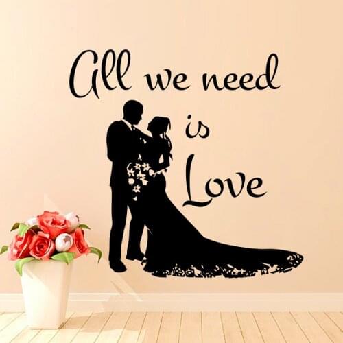 ZOOYOO All We Need Is Love Wall Sticker Home Decor Wedding Bride And Groom Wall Decal DIY Art Murals Living Room Decoration