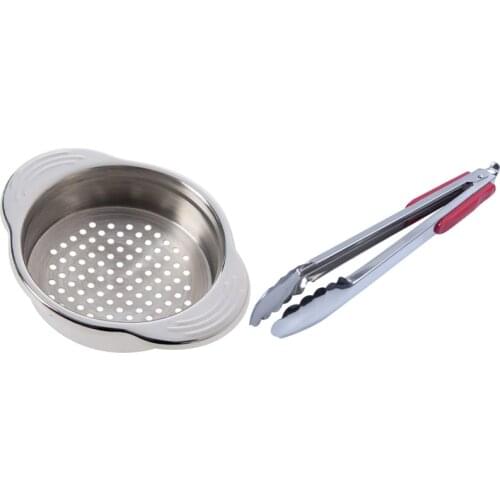 1Pcs 14-Inch Stainless Steel Red Bbq Tongs Kitchen Cook Tool & 1Pocs Stainless Steel Food Can Strainer Sieve