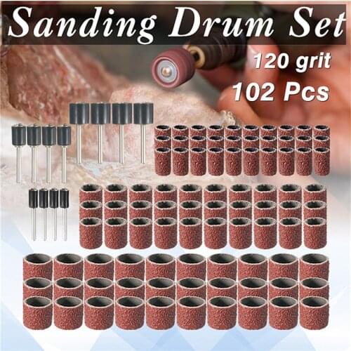 102pcs 120 Grit Sanding Drum Kit With 1/2 3/8 1/4 Inch Sanding Mandrels Fit Dremel Rotary Tools