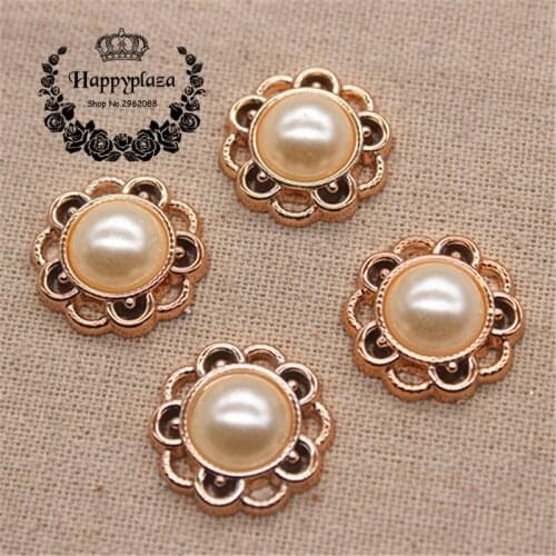 20PCS 22mm Golden/Silver Flower Pearl Plastic Flatback Button Decoration Sewing Craft Scrapbook Accessories