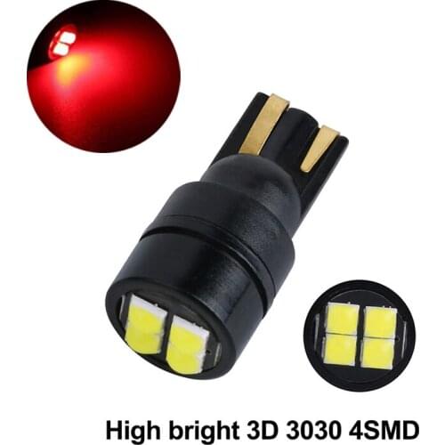 50Pcs High Bright Red T10 3030 4SMD LED Wedge Car Bulbs 194 168 2825 Clearance Lamps Reading License Plate Lights 12V