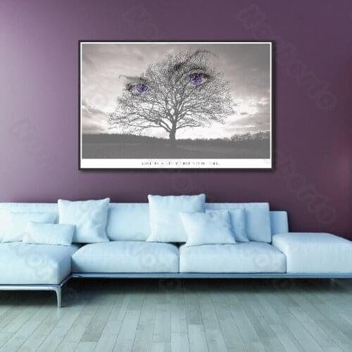 Abstract Pictures Canvas Painting Poster City Scenery Ink Brush Strokes Ice Cream Tree with a Pair of Eyes for Home Rooms Decora