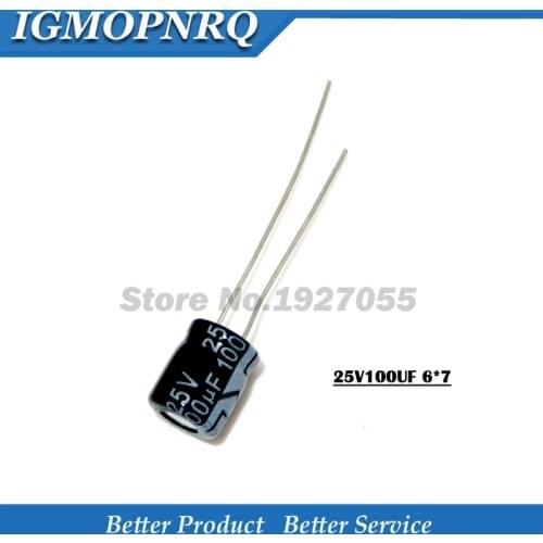 50PCS 25V100UF 6*7mm 100UF 6.3*7 25V Aluminum electrolytic capacitor new