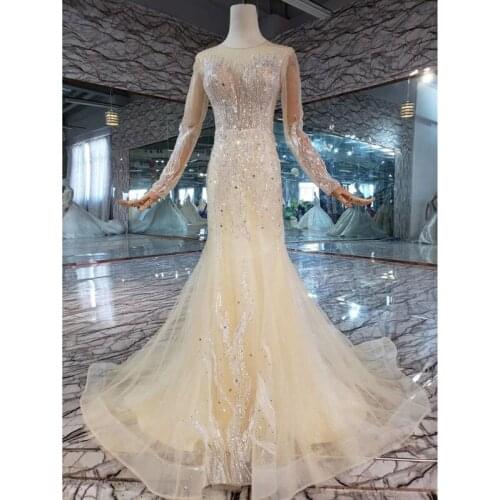 BGW HT4215 A-line Simple Wedding Dresses With Detachable Train O Neck Long Sleeve Simple Bridal Dress 50cm Train Factory Reality