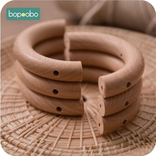 Bopoobo 20pc Semi Ring Beech Wooden Unicorn Teething Three holes Baby Wooden Teether For Baby Toy Play Gym Diy Teethers