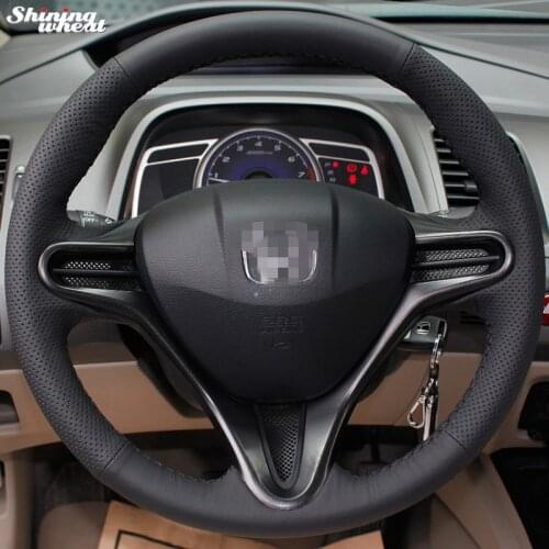 Shining wheat Hand-stitched Black Leather Steering Wheel Cover for Honda Civic Old Civic 2004-2011