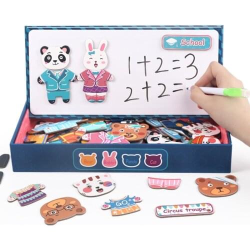 Wooden Magnetic Puzzles 3D Bear Dressing-up Toys Matching Game Drawing Borad Changing cloth childrens early Educational toys