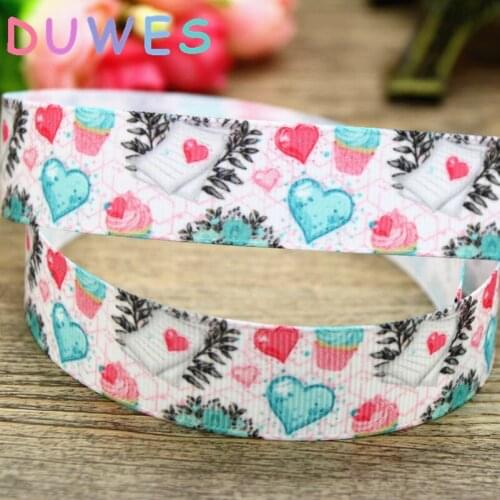 DUWES 50yards valentine printed grosgrain Ribbon Accessory hairbow headwear DIY decoration Wholesale OEM D947