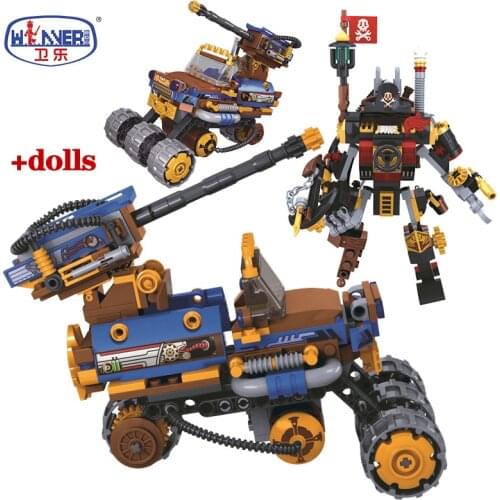 ERBO Age Of Steam City Military Mechanical Chariot Pirates Collar Battle Mech Building Blocks Figures Bricks Toys for Boys