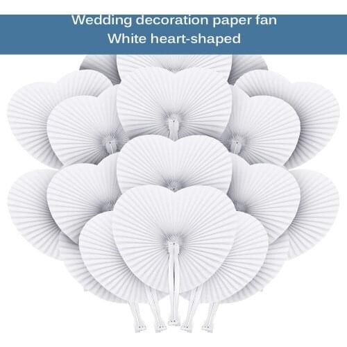 Hot Sale 12 pcs White Folding Elegant Paper Hand Fan Wedding Party For Guests Anniversary Wedding DIY Wall Decoration