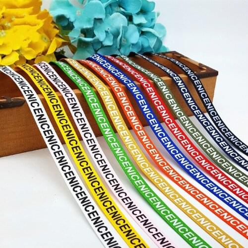 Hot sale (1 meters/lot) 1CM "Nice" Printed Grosgrain Ribbon Solid Color Letters Print Ribbon For DIY Gift Packing Wedding Crafts