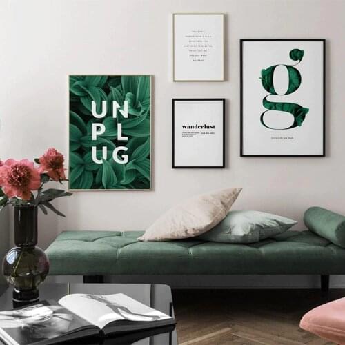 Simple Style Letter Poster Pictures Green Plant Draw Canvas Painting Nordic Decorative Wall Pictures For Living Room Home Decor