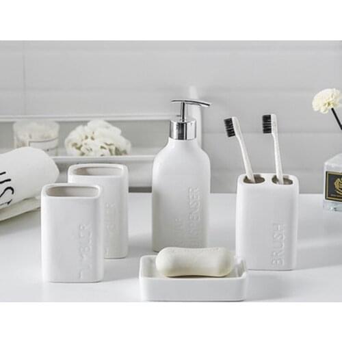 Pure White Ceramic Bathroom Kit Ceramic Bathroom Five-piece Set European Style Wash Set Mouth Cup Toothbrush Cup Tooth Set Toile