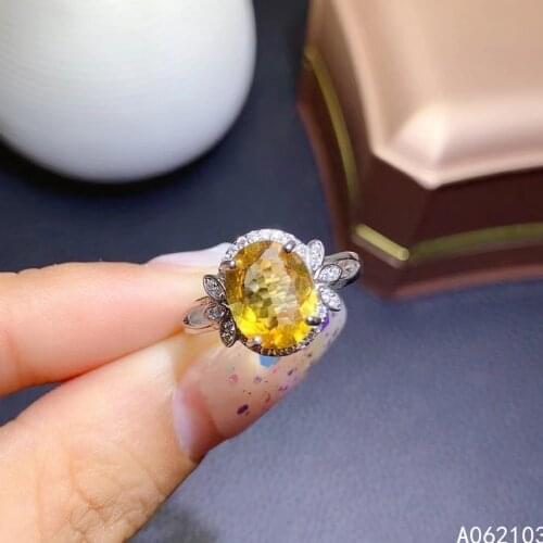 KJJEAXCMY fine jewelry 925 sterling silver inlaid Citrine Womens classic personality plant adjustable gem ring support detectio