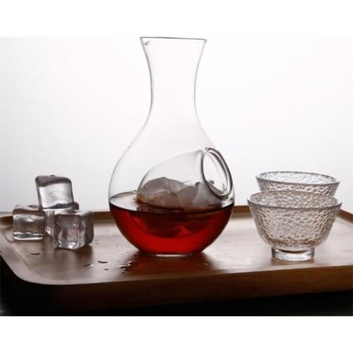 Creative Japanese Style Glass Wine Bottle Thumb Hole Sake Ice Jug Unique Wine Decanter Bar Cocktail Champagne Cooling Tools