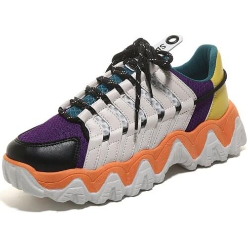 Thick-soled Increased Mens Sports Shoes Wave Bottom Outdoor Casual Shoes Lace-up Sneakers Breathable Mesh Color Matching