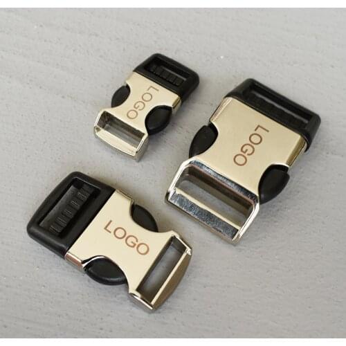 LOGO 50 Pcs 15/20/25mm Metal Quick Side Release Buckles LaLaser Engraving For Bag Luggage Outdoor Backpack strap Belt Webbing