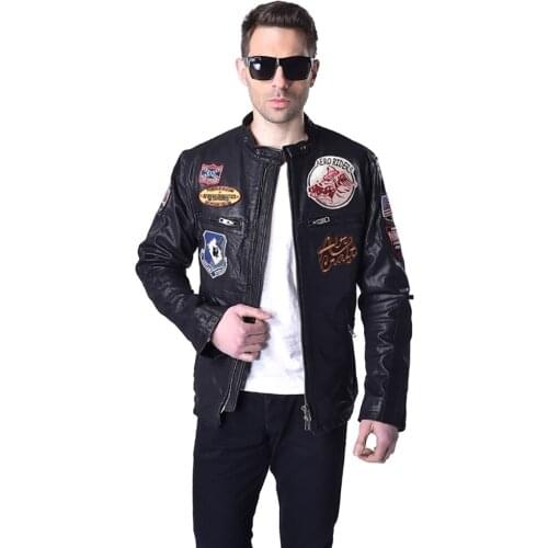 Mens Genuine Leather Jacket Men Leather Coat Yellow Black Patches 100% Tanned Goatskin or Cowhide Flight Jacket Pilot M160