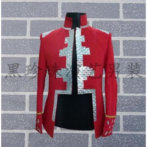 Royal Brick Men Suits Designs Masculino Homme Terno Stage Costumes For Singers Men Blazer Dance Clothes Jacket Star Style Punk
