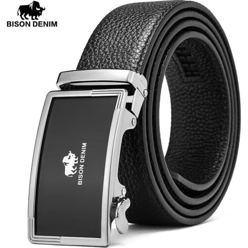BISON DENIM Brand Belts For Men Genuine Leather Cowskin Belt Male Casual Automatic Jeans Belt Strap Gift For Man N71347