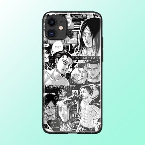 Eren Jaeger Attack on Titan Soft Silicon Glass Phone Case for IPhone SE 6 7 8 Plus X Xr Xs 11 12 Mini Pro Max Samsung Xiao-RedMi