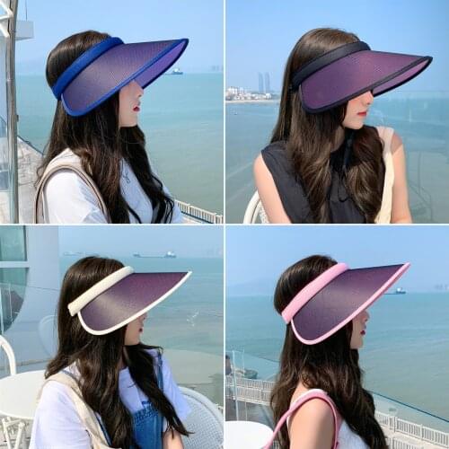 New Womens Summer Discoloration Empty Top Sun Hat Anti-Uv Adjustable Beach Visor Caps Plastic PVC Sunshade Hat Casquette Femme